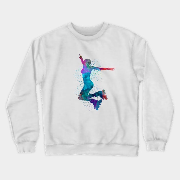 Woman in roller skates in watercolor Crewneck Sweatshirt by PaulrommerArt